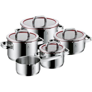 WMF Kochtopfset Function 4, Edelstahl, Metall, 5-teilig, 16 cm,20 cm,16 cm, rostfrei, Abgießfunktion,mit Silikonring, backofengeeignet, Kochen, Töpfe,