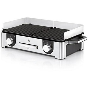 WMF Tischgrill, Schwarz, Silber, Metall, 28x18x50 cm, herausnehmbare Fettauffangschale, Warmhalteplatte, antihaftbeschichtet, Windschutz, Küchengeräte, Tischgrills & Fondues, Raclette-Grills