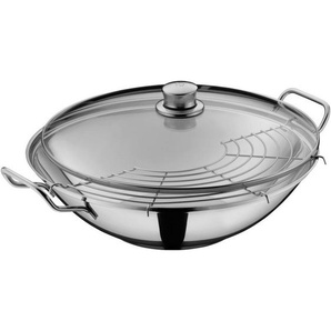 WMF Wok, Edelstahl, Metall, rund, 37.5x14x40 cm, backofengeeignet, TransTherm®-Allherdboden, Kochen, Pfannen, Woks