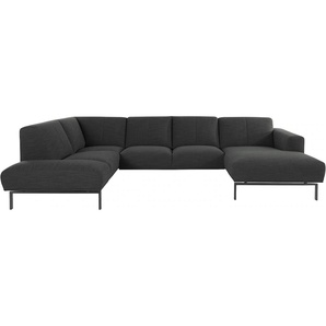 Wohnlandschaft ANDAS Lungre, U-Form Sofas Gr. B/H/T: 335 cm x 82 cm x 197 cm, Struktur, Recamiere rechts, Wohnlandschaft XL, schwarz (jet black) Wohnlandschaften in verschiedenen Größen, extra hohe Füße aus Metall