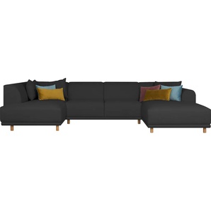 Wohnlandschaft ANDAS Maroon U-Form Sofas Gr. B/H/T: 358 cm x 82 cm x 192 cm, Struktur grob, Ottomane links, schwarz Wohnlandschaften in skandinavischem Design, mit losen Kissen