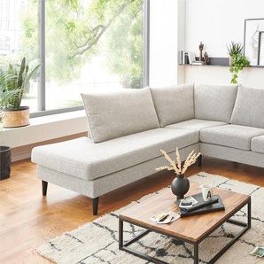 Wohnlandschaft ATLANTIC HOME COLLECTION Rekvik U-Form Sofas Gr. B/H: 308cm x 79cm, Struktur, Recamiere links, beige (creme) mit Wellenunterfederung, Massivholzfüßen