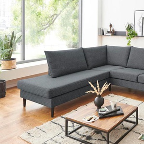 Wohnlandschaft ATLANTIC HOME COLLECTION Rekvik U-Form Sofas Gr. B/H: 308cm x 79cm, Struktur, Recamiere links, grau (anthrazit) mit Wellenunterfederung, Massivholzfüßen