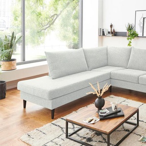 Wohnlandschaft ATLANTIC HOME COLLECTION Rekvik U-Form Sofas Gr. B/H: 308cm x 79cm, Struktur, Recamiere links, grau (hellgrau) mit Wellenunterfederung, Massivholzfüßen