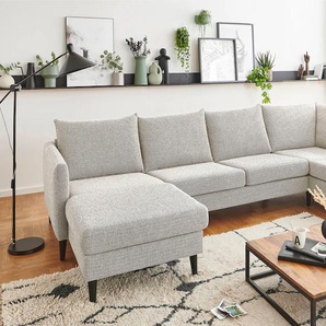 Wohnlandschaft ATLANTIC HOME COLLECTION Rekvik U-Form Sofas Gr. B/H: 308cm x 79cm, Struktur, Recamiere rechts, beige (creme) mit Wellenunterfederung, Massivholzfüßen