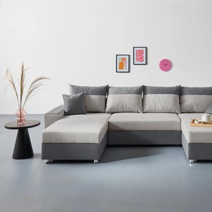 Wohnlandschaft COLLECTION AB Antalya U-Form Sofas Gr. B/H/T: 313cm x 42cm x 161cm, Samtoptik-Struktur, grau (anthrazit) mit Bettkasten und Bettfunktion, 2 Zierkissen inklusive