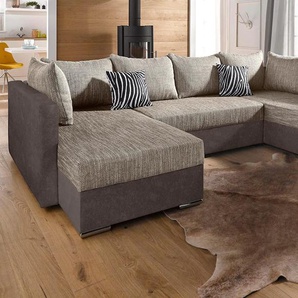 Wohnlandschaft COLLECTION AB John U-Form Sofas Gr. B/H/T: 294cm x 80cm x 92cm, Microfaser PRIMABELLE-Struktur, ohne Federkern, braun (dunkelbraun/cappuccino) mit Bettfunktion, wahlweise Federkern