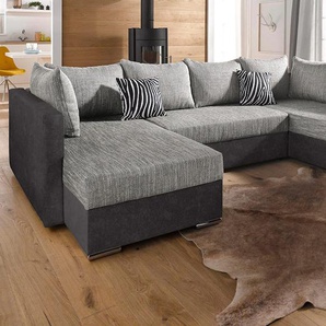 Wohnlandschaft COLLECTION AB John U-Form Sofas Gr. B/H/T: 294cm x 80cm x 92cm, Microfaser PRIMABELLE-Struktur, ohne Federkern, schwarz (schwarz/grau) mit Bettfunktion, wahlweise Federkern