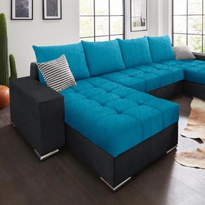 Wohnlandschaft COLLECTION AB Josy BIG U-Form, Breite 313 cm, mit 2 gleich großen Recamieren 77 cm, blau (anthrazit, blau), B:313cm H:84cm T:161cm, 100% Polyester, Sofas, inkl. Bettfunktion, Bettkasten, mit 4 gleich großen Rückenkissen, Topseller