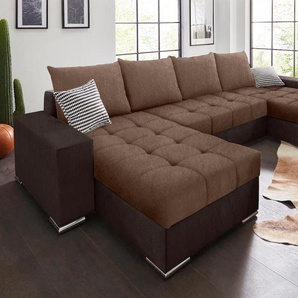 Wohnlandschaft COLLECTION AB Josy BIG U-Form, Breite 313 cm, mit 2 gleich großen Recamieren 77 cm, braun (braun, braun), B:313cm H:84cm T:161cm, 100% Polyester, Sofas, inkl. Bettfunktion, Bettkasten, mit 4 gleich großen Rückenkissen