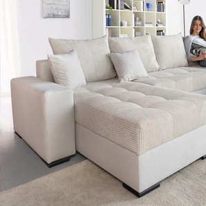 Wohnlandschaft COLLECTION AB Josy U-Form, beige (cremefarben), B:313cm H:84cm T:161cm, 100% Polyester, Sofas, mit Schlaffunktion, Bettkasten und Zierkissen, mit 2 Recamieren