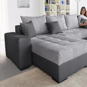 Wohnlandschaft COLLECTION AB Josy U-Form, grau (grau, anthrazit), B:313cm H:84cm T:161cm, 100% Polyester, Sofas, mit Schlaffunktion, Bettkasten und Zierkissen, mit 2 Recamieren