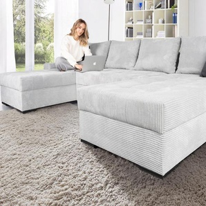 Wohnlandschaft COLLECTION AB Josy U-Form, grau (hellgrau), B:313cm H:84cm T:161cm, 100% Polyester, Sofas, mit Schlaffunktion, Bettkasten und Zierkissen, mit 2 Recamieren