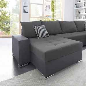 Wohnlandschaft COLLECTION AB Josy U-Form Sofas Gr. B/H/T: 313cm x 84cm x 161cm, Kunstleder SOFTLUX-Microfaser PRIMABELLE, Recamiere beidseitig montierbar, XL-mit Bettfunktion und Bettkasten, grau (grau/anthrazit) inkl. Bettfunktion, Bettkasten und