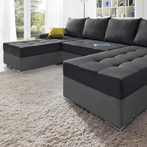 Wohnlandschaft COLLECTION AB Josy U-Form Sofas Gr. B/H/T: 313cm x 84cm x 161cm, Kunstleder SOFTLUX-Struktur, Recamiere beidseitig montierbar, mit Bettfunktion und Bettkasten, schwarz (anthrazit/schwarz) inkl. Bettfunktion, Bettkasten und Zierkissen, mit 2