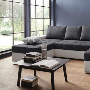 Wohnlandschaft COLLECTION AB Josy U-Form Sofas Gr. B/H/T: 313cm x 84cm x 161cm, Microfaser PRIMABELLE-Struktur, Recamiere beidseitig montierbar, mit Bettfunktion und Bettkasten, grau (silbergrau/anthrazit) inkl. Bettfunktion, Bettkasten und Zierkissen,