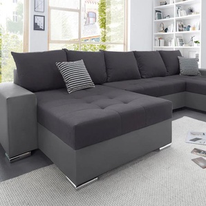 Wohnlandschaft COLLECTION AB Josy U-Form Sofas Gr. B/H/T: 333cm x 84cm x 161cm, Kunstleder SOFTLUX-Microfaser PRIMABELLE, Recamiere beidseitig montierbar, XXL-mit Bettfunktion und Bettkasten, grau (grau/anthrazit) inkl. Bettfunktion, Bettkasten und