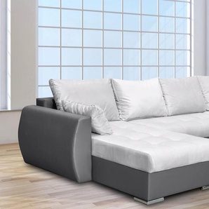 Wohnlandschaft COLLECTION AB Kelly U-Form Sofas Gr. B/H/T: 303cm x 41cm x 164cm, Kunstleder-Samt, grau (anthrazit/hellgrau) inkl. Bettfunktion und Bettkasten, mit Federkern