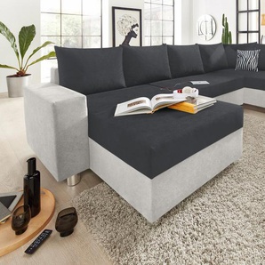 Wohnlandschaft COLLECTION AB Paris U-Form Sofas Gr. B/H/T: 310cm x 85cm x 212cm, Microfaser PRIMABELLE, Recamiere beidseitig montierbar, mit Bettfunktion-mit Bettkasten, silberfarben (silber/anthrazit) mit Federkern, wahlweise Bettfunktion und Bettkasten