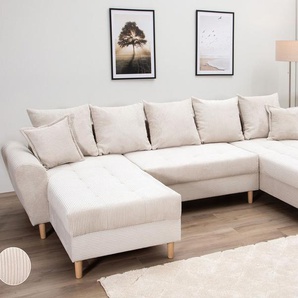 Wohnlandschaft COLLECTION AB Raisa U-Form Sofas Gr. B/H/T: 314cm x 45cm x 158cm, Cord, Mit Federkern, beige mit Federkern, Kissen und Steppung im Sitzbereich