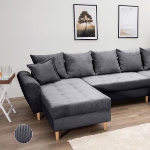 Wohnlandschaft COLLECTION AB Raisa U-Form, grau (anthrazit), B:314cm H:45cm T:158cm, 100%Polyester, Sofas, mit Federkern, Kissen und Steppung im Sitzbereich