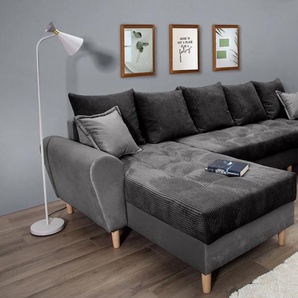 Wohnlandschaft COLLECTION AB Raisa U-Form, grau (anthrazit), B:314cm H:45cm T:158cm, 100%Polyester, Sofas, mit Federkern, Kissen und Steppung im Sitzbereich