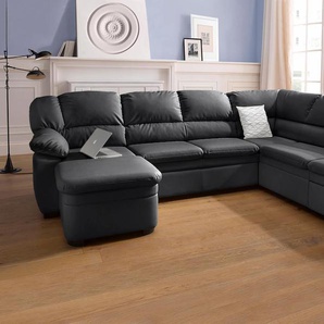 Wohnlandschaft COTTA Casino U-Form Sofas Gr. B/H/T: 313 cm x 98 cm x 95 cm, Lu x us-Kunstleder, Ottomane rechts, ohne Bettfunktion, schwarz Wohnlandschaften wahlweise mit Bettfunktion