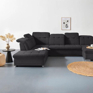 Wohnlandschaft COTTA Holiday U-Form Sofas Gr. B/H/T: 386 cm x 86 cm x 265 cm, Lu x us-Microfaser, Recamiere rechts-Ottomane links, mit Bettfunktion-mit Schubkasten-mit Kopfteilverstellung-mit Armteilverstellung-mit Sitztiefenverstellung, schwarz (black)