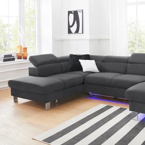 Wohnlandschaft COTTA Komaris U-Form Sofas Gr. B: 320 cm, NaturLEDER, Ottomane links, ohne Bettfunktion-ohne Bettkasten-mit RGB-LED-Beleuchtung-mit Kopfteilverstellung, schwarz Leder-Wohnlandschaft inklusive Kopfteilverstellung, wahlweise mit Bettfunktion