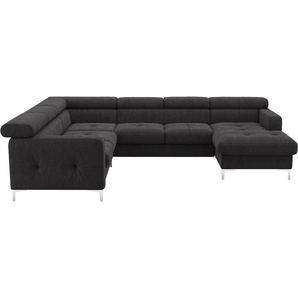 Wohnlandschaft COTTA Sammy U-Form Sofas Gr. B/H/T: 304 cm x 74 cm x 240 cm, Struktur fein, Recamiere rechts, Mit Kopfstützen-mit Bettfunktion-mit Bettkasten, schwarz (black) Wohnlandschaften mit Kopfteilverstellung, optional Bettfunktion und Bettkasten