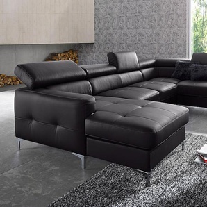 Wohnlandschaft COTTA Sammy U-Form Sofas Gr. B/H/T: 306 cm x 74 cm x 242 cm, Lu x us-Kunstleder, Recamiere links, mit Bettfunktion-mit Bettkasten-mit Kopfteilverstellung, schwarz Wohnlandschaften mit Kopfteilverstellung, optional Bettfunktion und