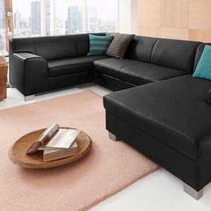 Wohnlandschaft DOMO COLLECTION Amando U-Form Sofas Gr. B/H/T: 332 cm x 74 cm x 182 cm, Kunstleder SOFTLUX, Recamiere rechts, ohne Bettfunktion, schwarz Wohnlandschaften wahlweise mit Bettfunktion, frei im Raum stellbar