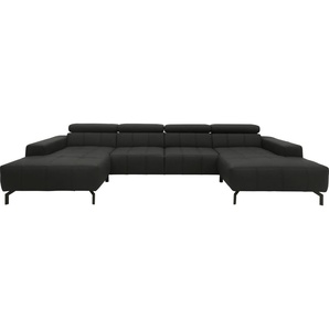 Wohnlandschaft DOMO COLLECTION Cunelli U-Form Sofas Gr. B/H/T: 376 cm x 79 cm x 175 cm, Echtleder, gleichschenklig, Mit Kopfteilverstellung, schwarz Leder-Wohnlandschaft wahlweise inklusive Kopfteilverstellung und beidseitiger Recamiere