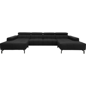 Wohnlandschaft DOMO COLLECTION Cunelli U-Form Sofas Gr. B/H/T: 376 cm x 79 cm x 175 cm, Lu x us-Kunstleder, gleichschenklig, Mit Kopfteilverstellung, schwarz Wohnlandschaften wahlweise inklusive Kopfteilverstellung und beidseitiger Recamiere