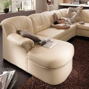 Wohnlandschaft DOMO COLLECTION Papenburg U-Form Sofas Gr. B/H/T: 297cm x 84cm x 180cm, Microfaser PRIMABELLE, Recamiere links, ohne Bettfunktion, beige (natur) in großer Farbvielfalt, wahlweise mit Bettfunktion