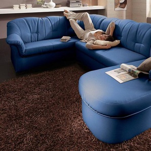 Wohnlandschaft DOMO COLLECTION Papenburg U-Form Sofas Gr. B/H/T: 297cm x 84cm x 180cm, Microfaser PRIMABELLE, Recamiere rechts, ohne Bettfunktion, blau in großer Farbvielfalt, wahlweise mit Bettfunktion