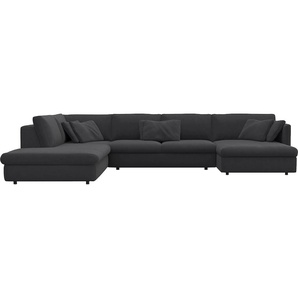 Wohnlandschaft FLEXLUX Lovane Sofas Gr. B/H/T: 399 cm x 84 cm x 272 cm, Lederoptik, langer Schenkel links, schwarz (gorilla black) Wohnlandschaften Weich & anschmiegsam, große Sitztiefe auf Kaltschaum, Dekokissen inkl.