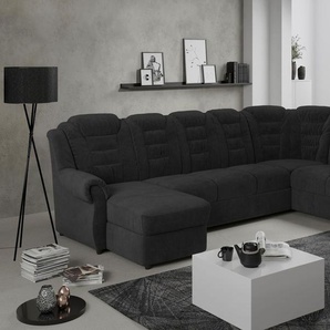 Wohnlandschaft HOME AFFAIRE Boston U-Form Sofas Gr. B/H/T: 333 cm x 102 cm x 216 cm, Chenille, langer Schenkel rechts-Recamiere links, Ohne Bettfunktion-ohne Schubkasten, schwarz (black) Wohnlandschaften Gemütliche Wohnlandschaft mit hoher Rückenlehne in