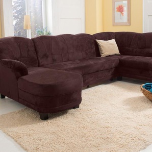 Wohnlandschaft HOME AFFAIRE Camelita U-Form Sofas Gr. B/H/T: 289cm x 86cm x 81cm, Microfaser PRIMABELLE, Recamiere links, ohne Bettfunktion, braun (mokka) wahlweise mit Bettfunktion