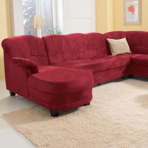 Wohnlandschaft HOME AFFAIRE Camelita U-Form Sofas Gr. B/H/T: 289cm x 86cm x 81cm, Microfaser PRIMABELLE, Recamiere links, ohne Bettfunktion, rot (bordeaux) wahlweise mit Bettfunktion