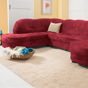 Wohnlandschaft HOME AFFAIRE Camelita U-Form Sofas Gr. B/H/T: 289cm x 86cm x 81cm, Microfaser PRIMABELLE, Recamiere rechts, ohne Bettfunktion, rot (bordeaux) wahlweise mit Bettfunktion