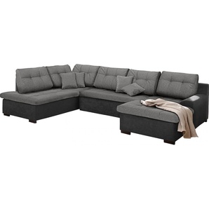 Wohnlandschaft HOME AFFAIRE Föhr U-Form Sofas Gr. B/H/T: 310cm x 75cm x 200cm, Microfaser PRIMABELLE-Webstoff, Recamiere rechts, ohne Bettfunktion, grau (hellgrau) wahlweise mit Bettfunktion