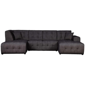 Wohnlandschaft HOME AFFAIRE Nosia U-Form Sofas Gr. B/H/T: 297 cm x 85 cm x 163 cm, Samtoptik, Recamiere rechts, schwarz Wohnlandschaften incl. 2 Zierkissen, mit feiner Steppung