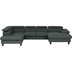 Wohnlandschaft HOME AFFAIRE Pilot U-Form Sofas Gr. B/T: 331 cm x 108 cm, Struktur, Ottomane links-Recamiere rechts, mit Kopfteilverstellung-mit Bettfunktion-mit Bettkasten, schwarz (black) Wohnlandschaften mit Kopfteilverstellung, wahlweise Bettfunktion