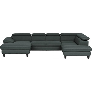 Wohnlandschaft HOME AFFAIRE Pilot U-Form Sofas Gr. B/T: 331 cm x 108 cm, Struktur, Ottomane rechts-Recamiere links, mit Kopfteilverstellung-mit Bettfunktion-mit Bettkasten, schwarz (black) Wohnlandschaften mit Kopfteilverstellung, wahlweise Bettfunktion