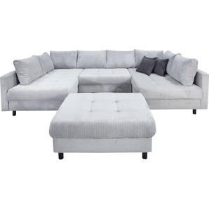 Wohnlandschaft HOME AFFAIRE Toni U-Form Sofas Gr. B/H/T: 298cm x 44cm x 184cm, grau (hellgrau) inklusive Hocker, mit zwei Ottomanen Bestseller