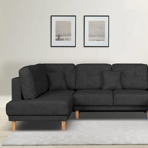 Wohnlandschaft HOME AFFAIRE Triplo wahlweise mit Schlaffunktion, Steppung im Rückenkissen, U-Form Sofas Gr. B/H/T: 310 cm x 90 cm x 192 cm, Samtoptik, Recamiere rechts, mit Bettfunktion-mit Bettkasten, schwarz Wohnlandschaften mit Steppung, auch