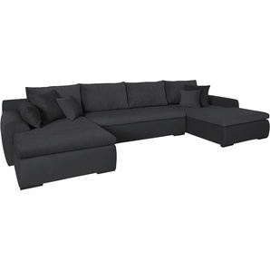 Wohnlandschaft HOME AFFAIRE Win U-Form Sofas Gr. B/H/T: 366cm x 85cm x 176cm, Cord-Samtvelours, Recamiere beidseitig montierbar, Ohne Bettfunktion und Bettkasten, schwarz (anthrazit/schwarz) wahlweise mit Bettfunktion und Bettkasten Bestseller