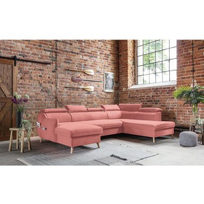 Wohnlandschaft Huesca Pink Samt Mohini 321 x 95 x 208cm Longchair davorstehend links / Ottomane rechts Modern