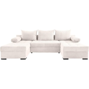 Wohnlandschaft INOSIGN Josy U-Form Sofas Gr. B/H/T: 269cm x 41cm x 161cm, Cord, Recamiere beidseitig montierbar, mit Bettfunktion und Bettkasten, beige inkl. Bettfunktion, Bettkasten und Kissen, mit 2 Recamieren